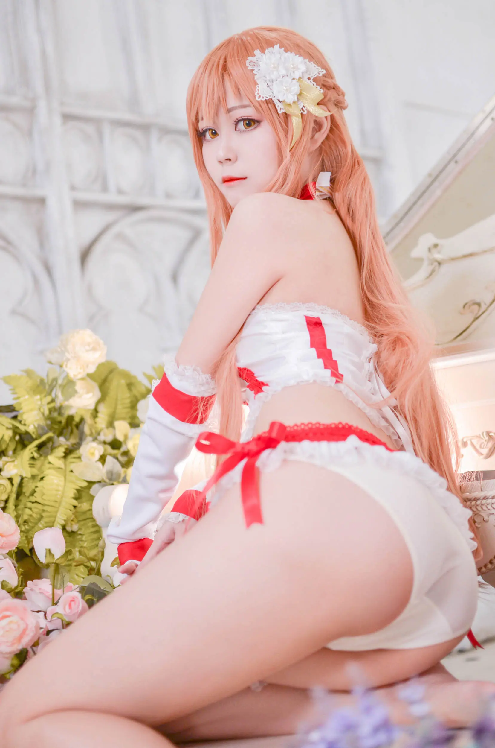 Asuna cosplay posing in fantasy setting