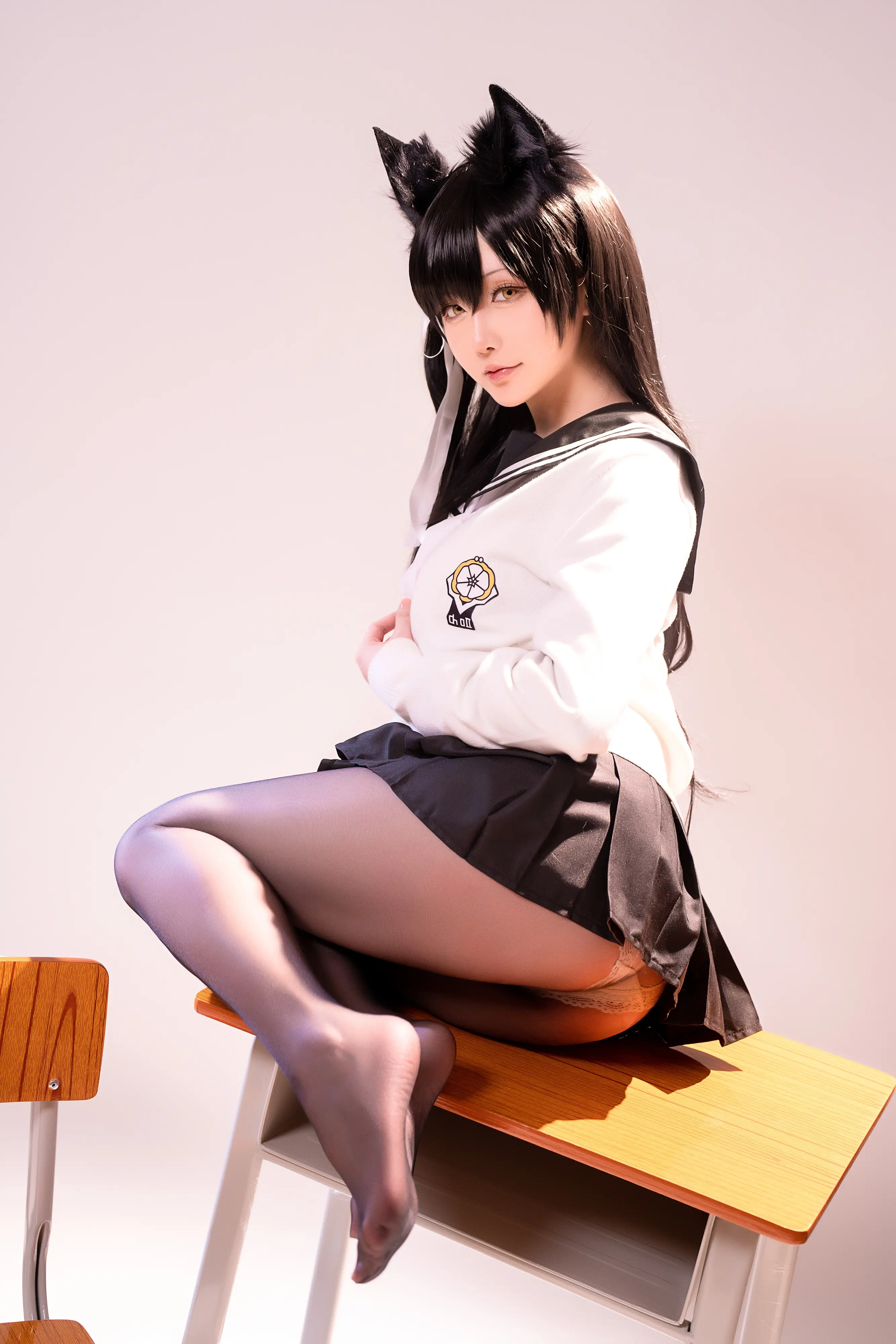 Hoshilily cosplay Atago in white naval uniform